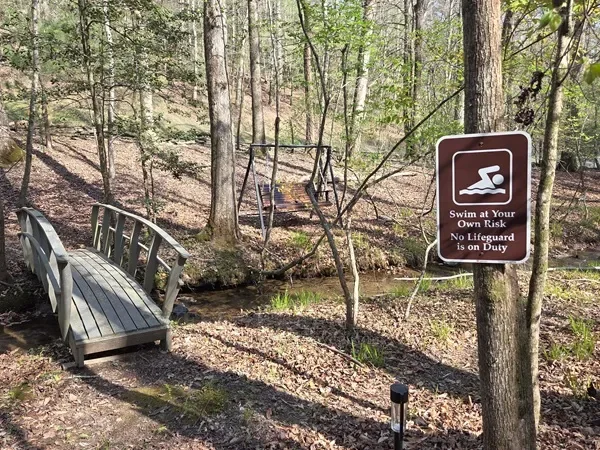 Footbridge and swing at the creek